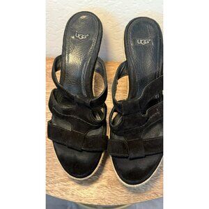 UGG Tawnie Womens Black Suede Espadrille Wedge Heel 4" Sandal Shoes Size 7.5